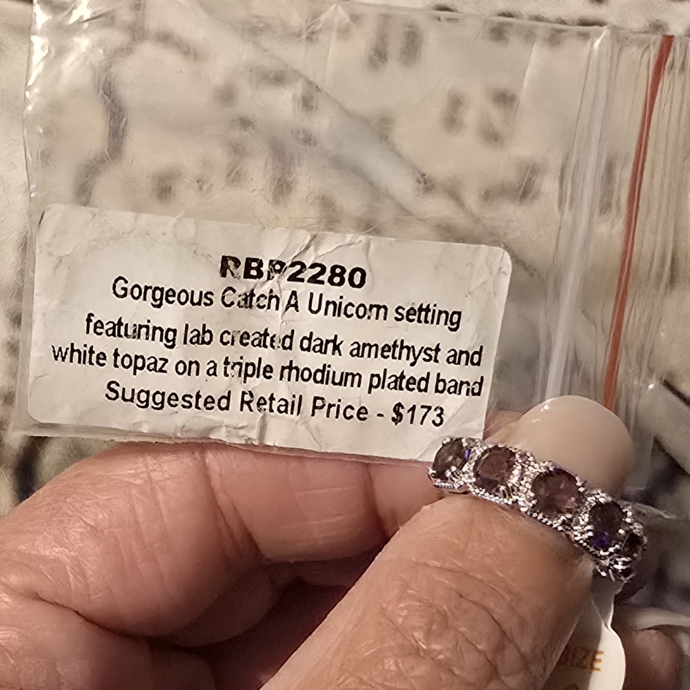 Bomb Party RBP2280 Catch A Unicorn Dark Amethyst and White Topaz Ring